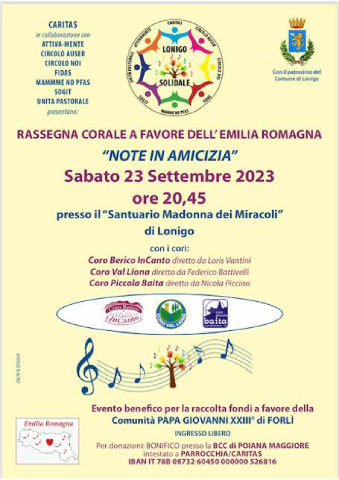 "NOTE IN AMICIZIA"- Rassegna corale a favore dell' Emilia Romagna