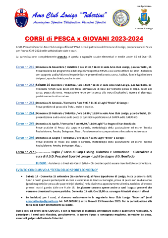 CORSI DI PESCA PER GIOVANI 2023/2024